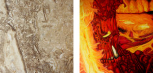 Can you see it? The Lava King, MFA Thesis: 8 of 14. Faces/Images seen in stone. Colored pencil.