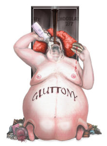 Seven Deadly Sins: Gluttony. Colored pencil and digital.